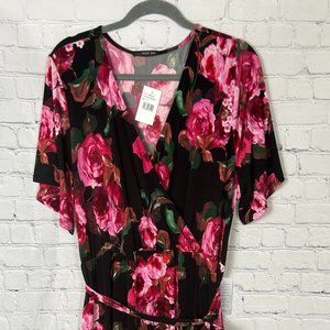 West Kei Nordstrom Floral Wrap Dress, New with Tags, Color: Black/Pink, Size: 2X